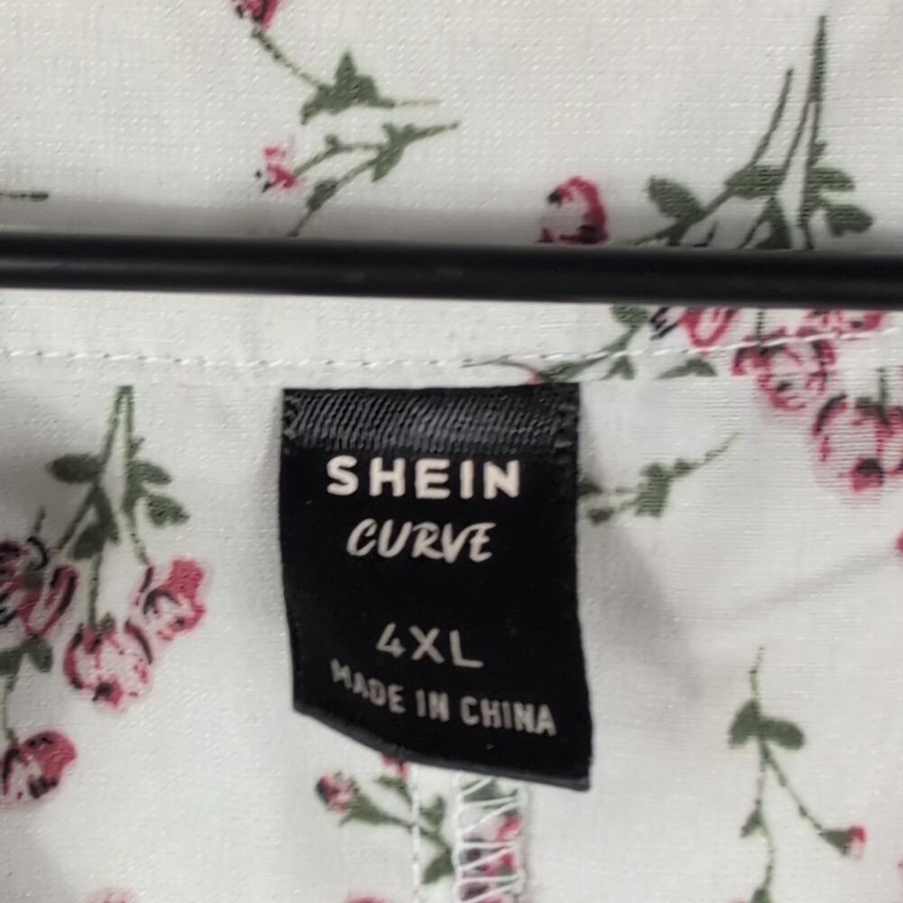 Shein Curve Plus 4XL Women’s Blouse White Floral Sleeveless V-Neck Button Front - Picture 4 of 12